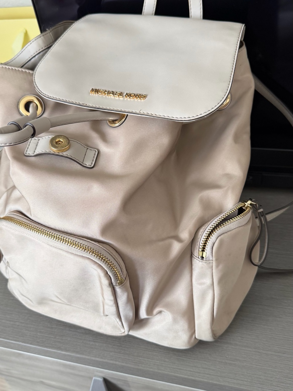 MICHAEL KORS Soft Cream Drawstring Backpack with Gold Hardware - Picture 5 of 11